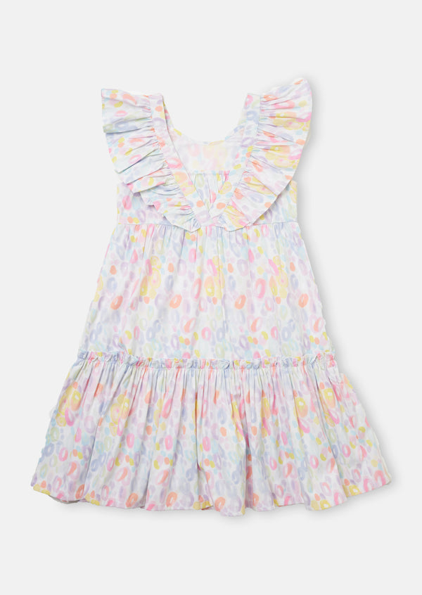 Girls Rainbow Spot Printed Ruffle Dress