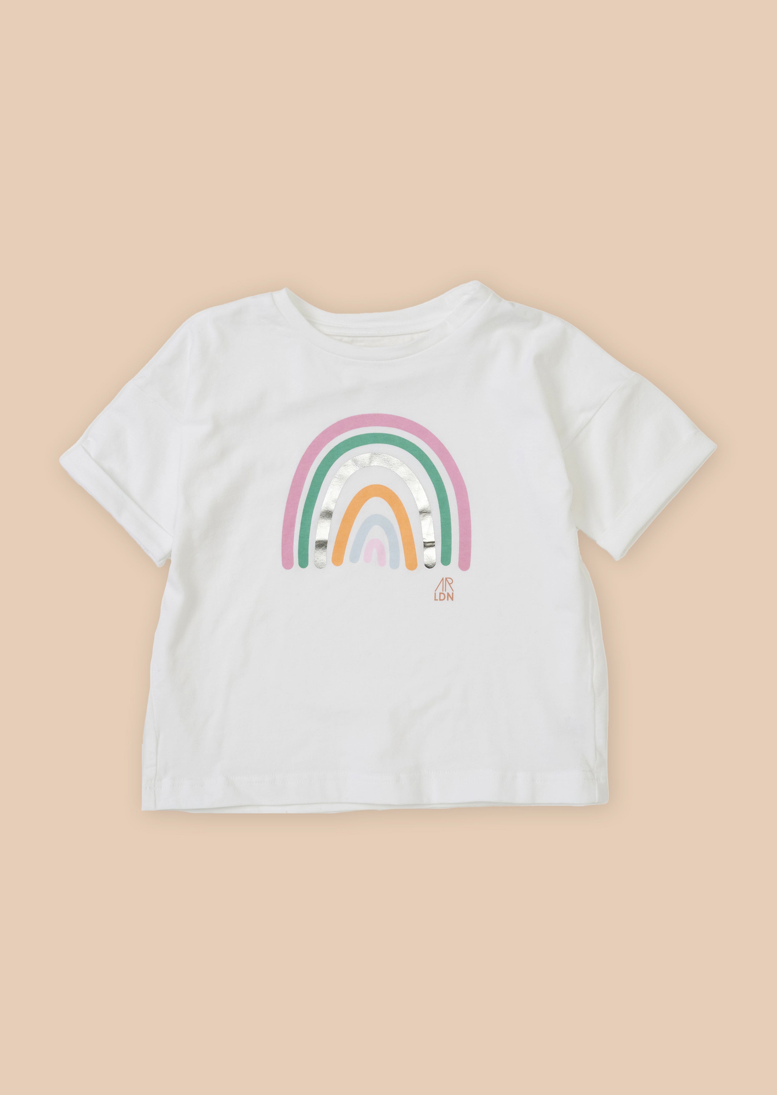 Girls Rainbow Printed Cotton White T-Shirt