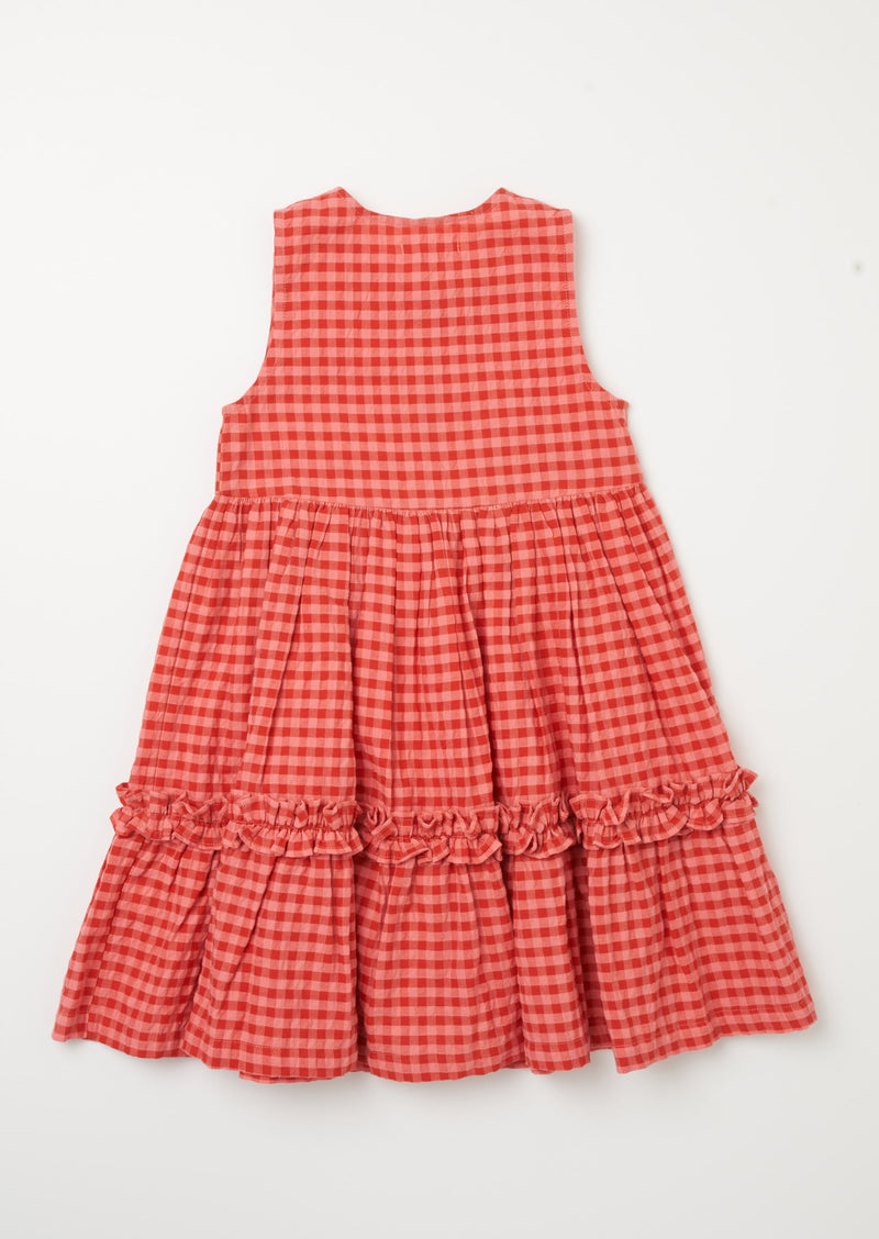 Girls Pink Checked Dress with Pocket