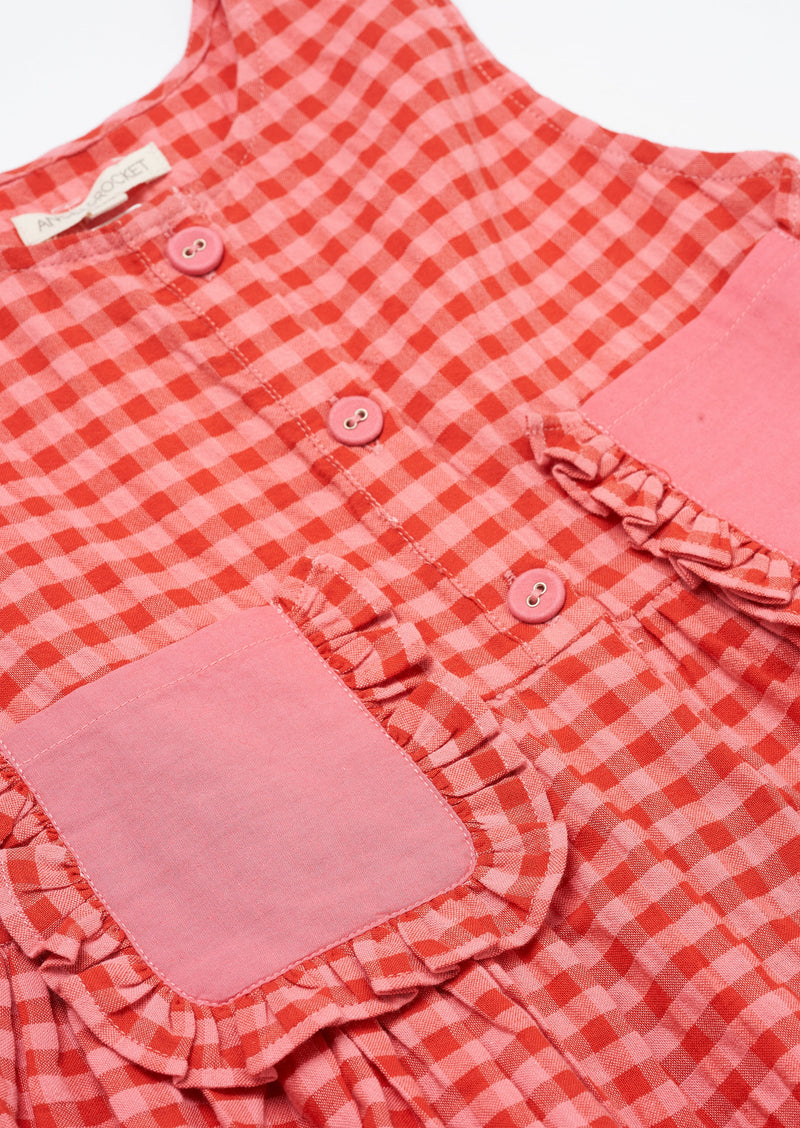 Girls Pink Checked Dress with Pocket