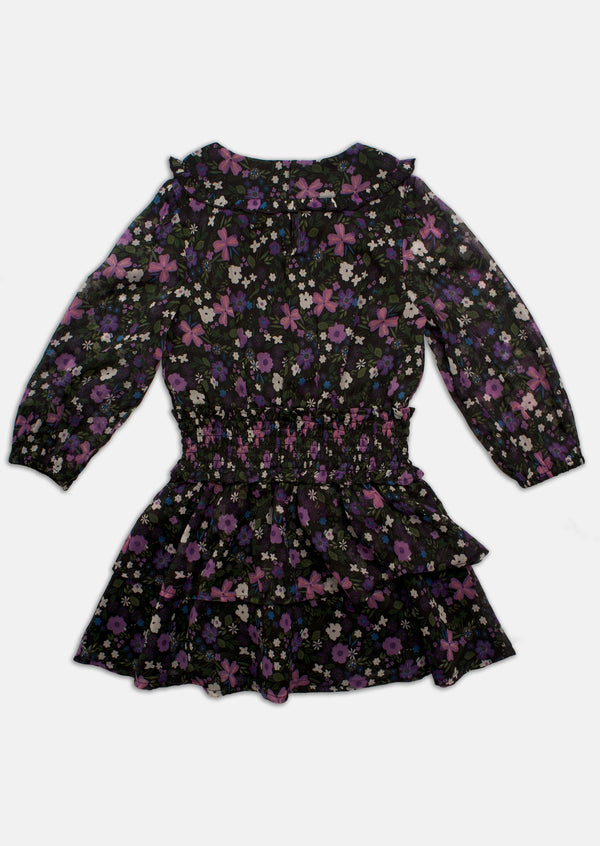 Girls Navy Tiered Dress with Floral Print