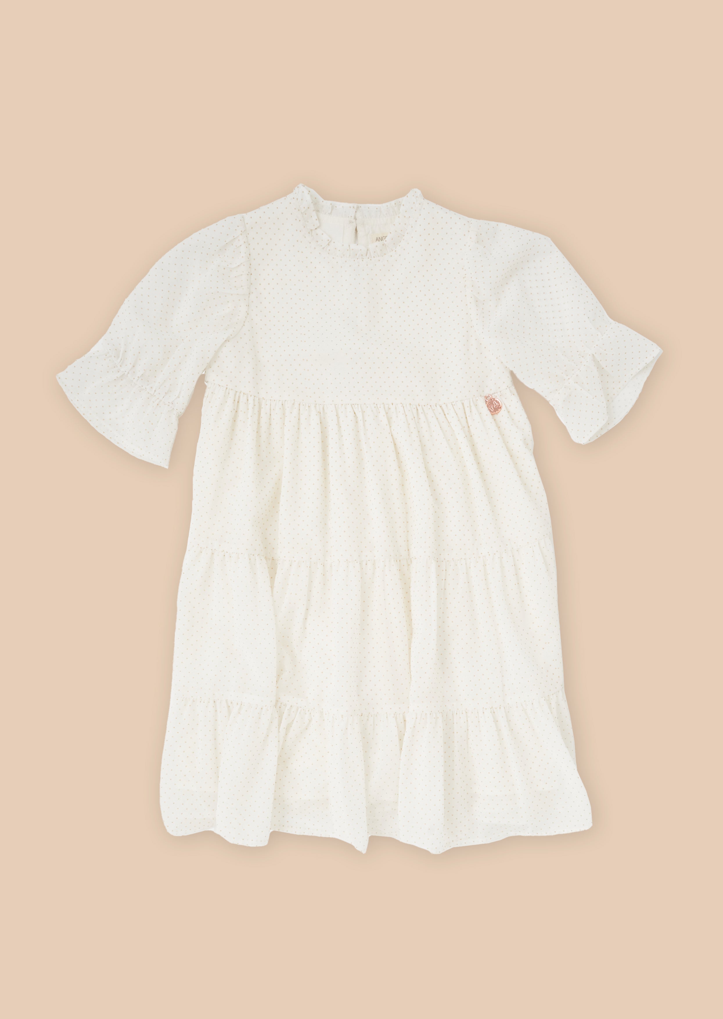 Girls Foil Spot Printed Ivory Dress