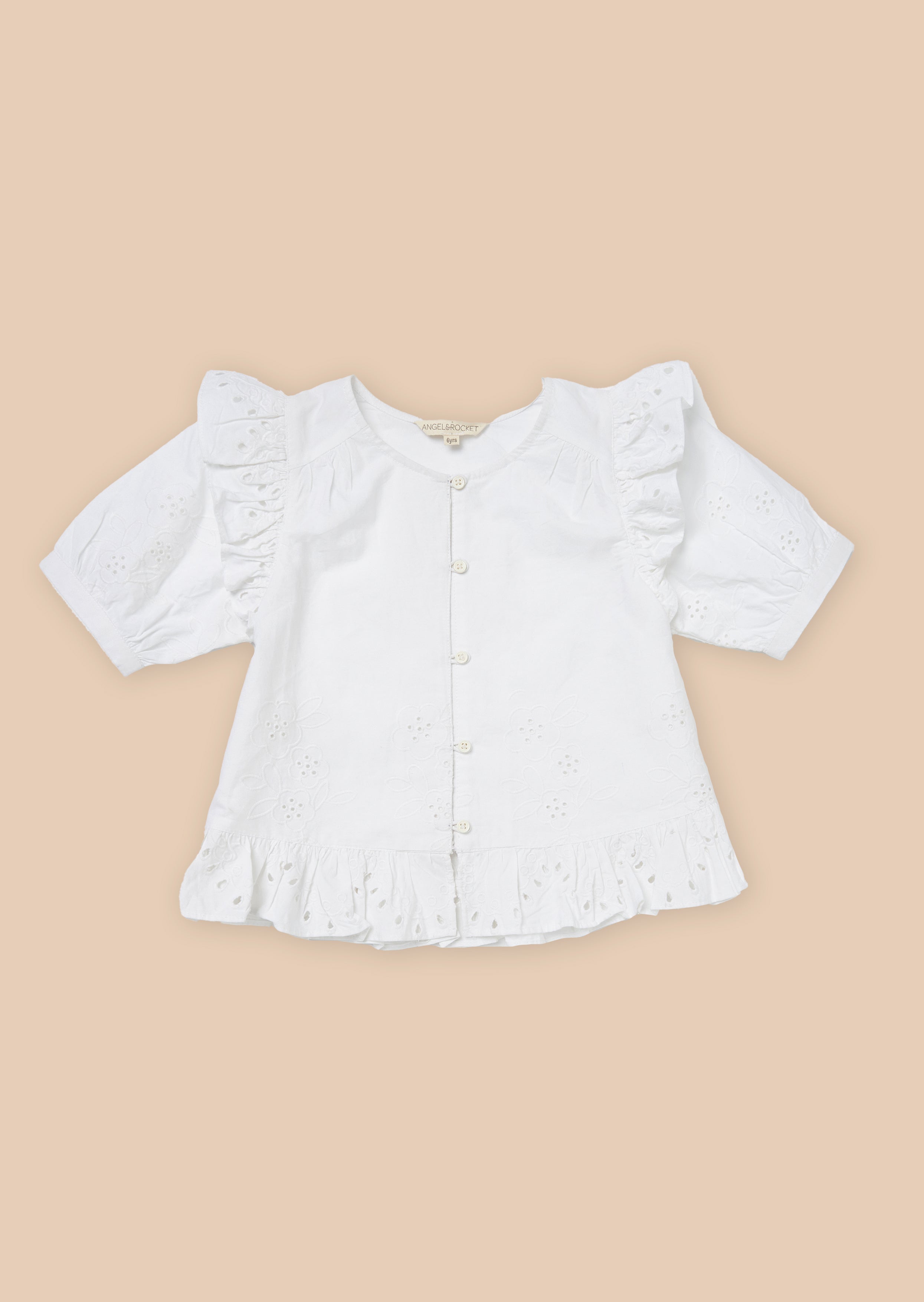 Girls Floral Embroidered White Top
