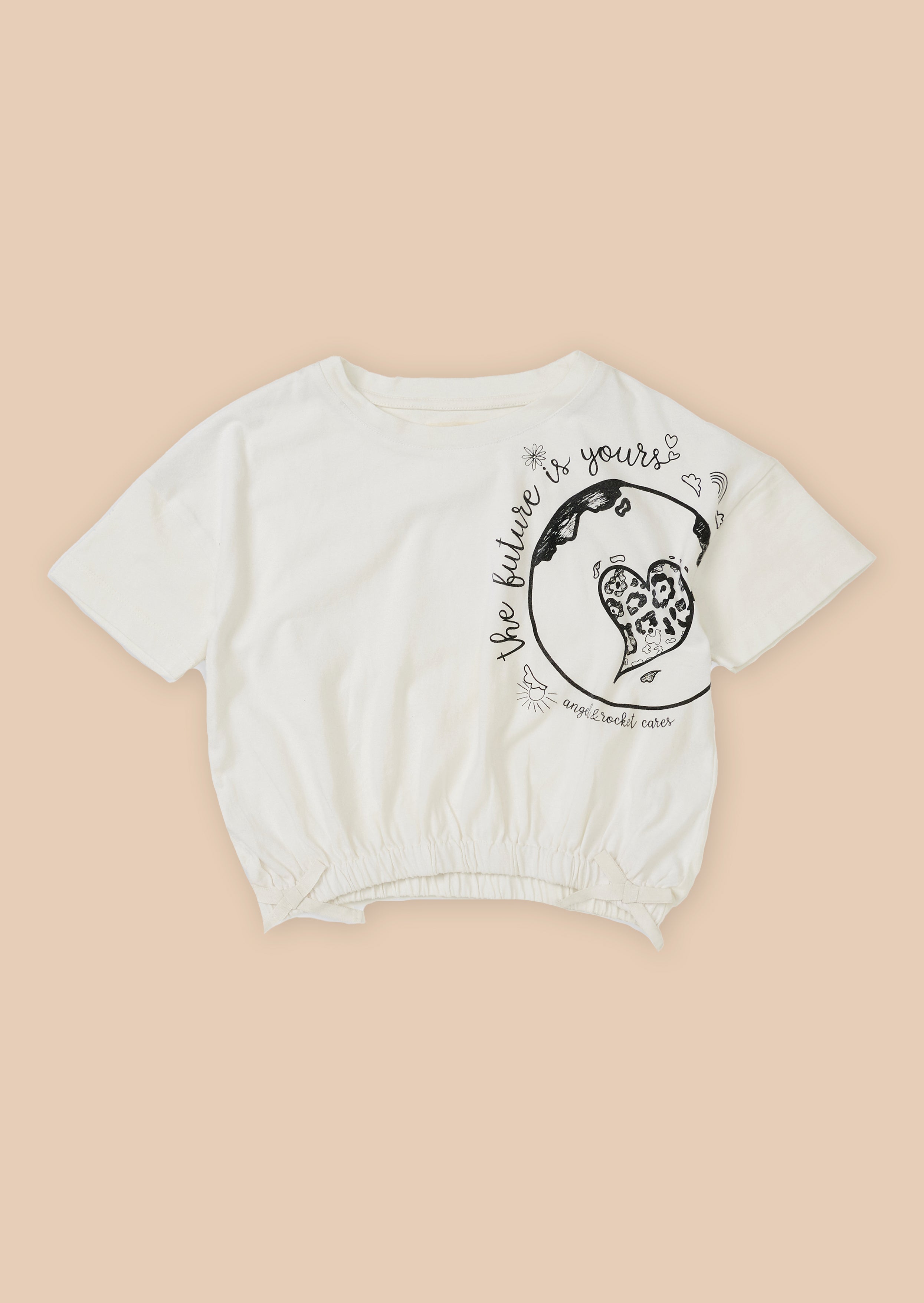 Girls White T-Shirt with Planet Print