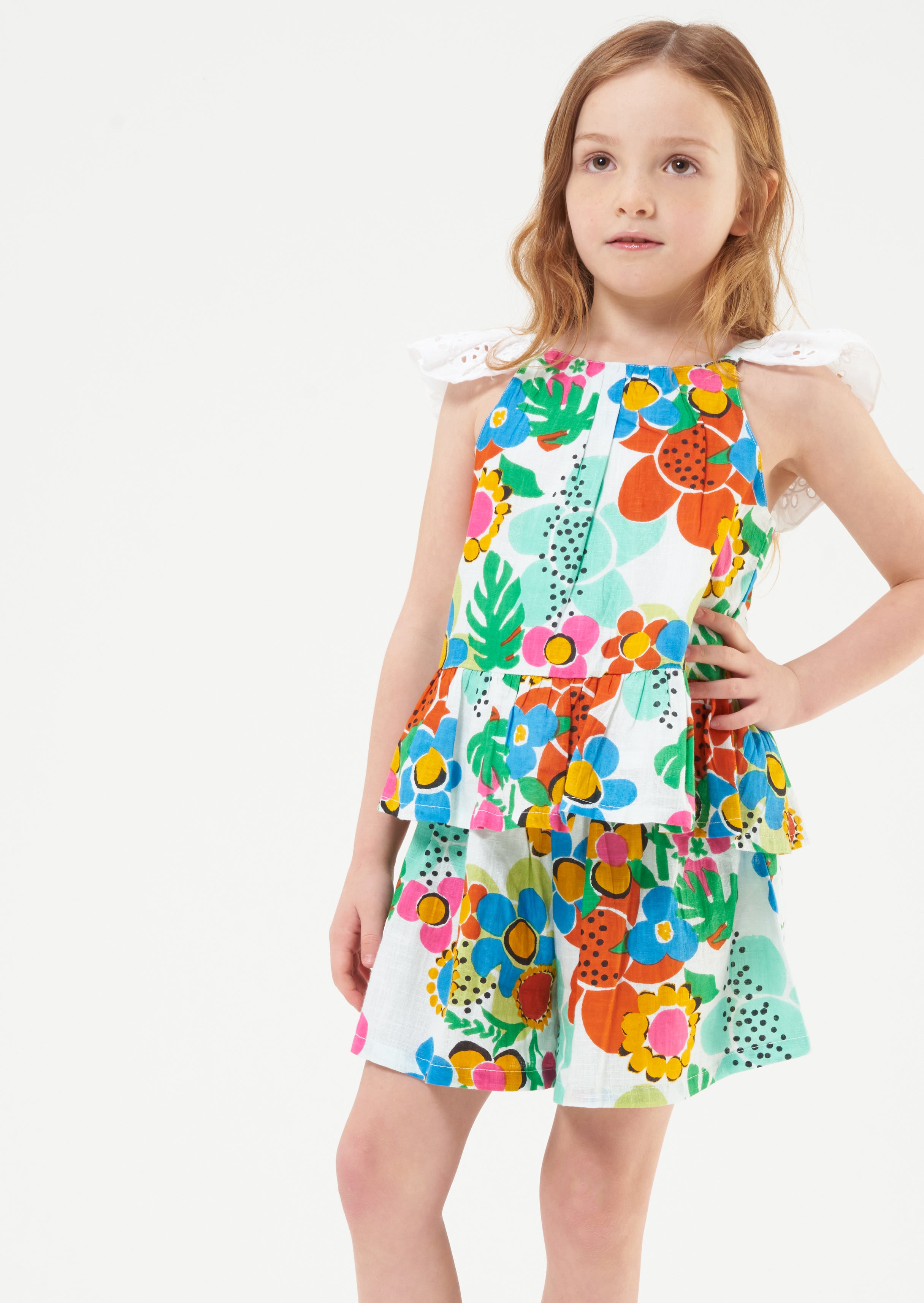 Girls Tropical Floral Printed Cotton Shorts