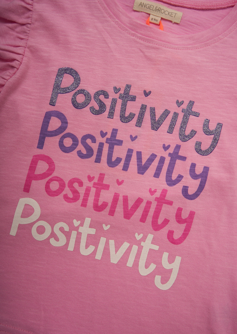 Girls Positive Vibes Printed Pink T-Shirt