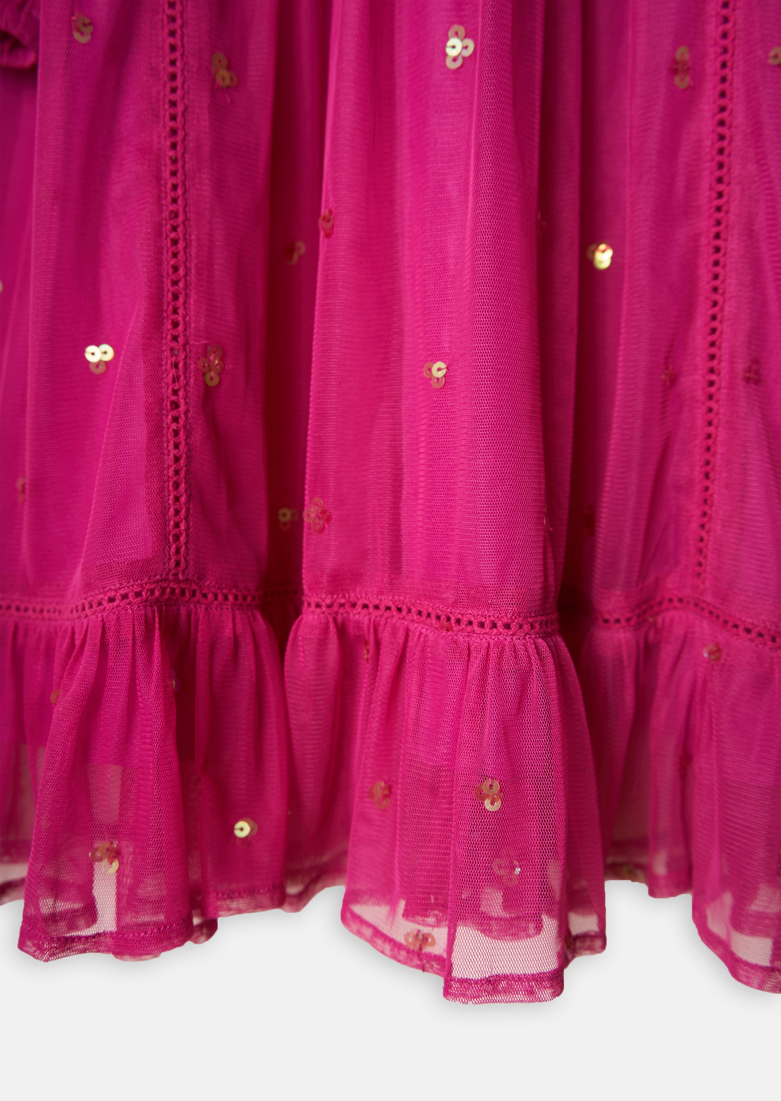 Girls Sequin Embellished Solid Pink Mesh Dress