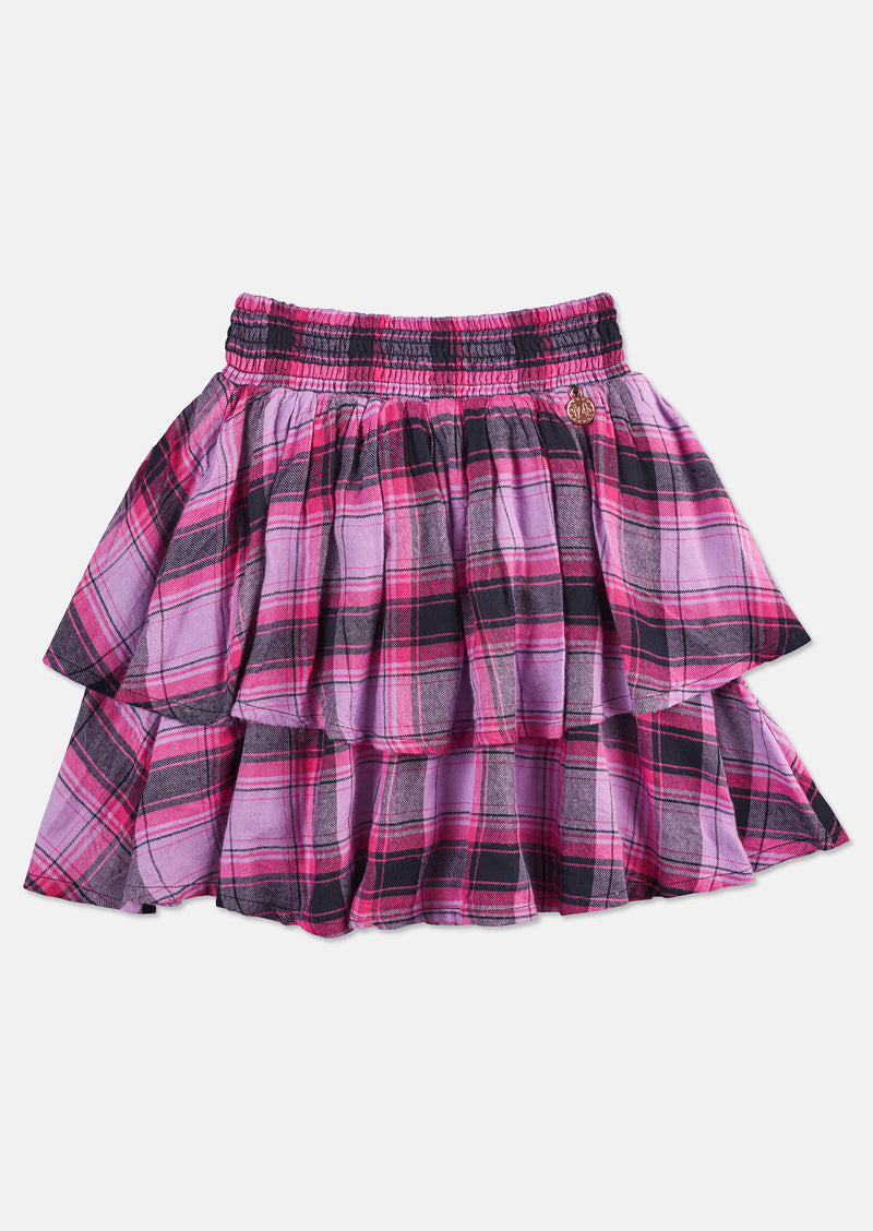 Girls Check Tiered Woven Skirt