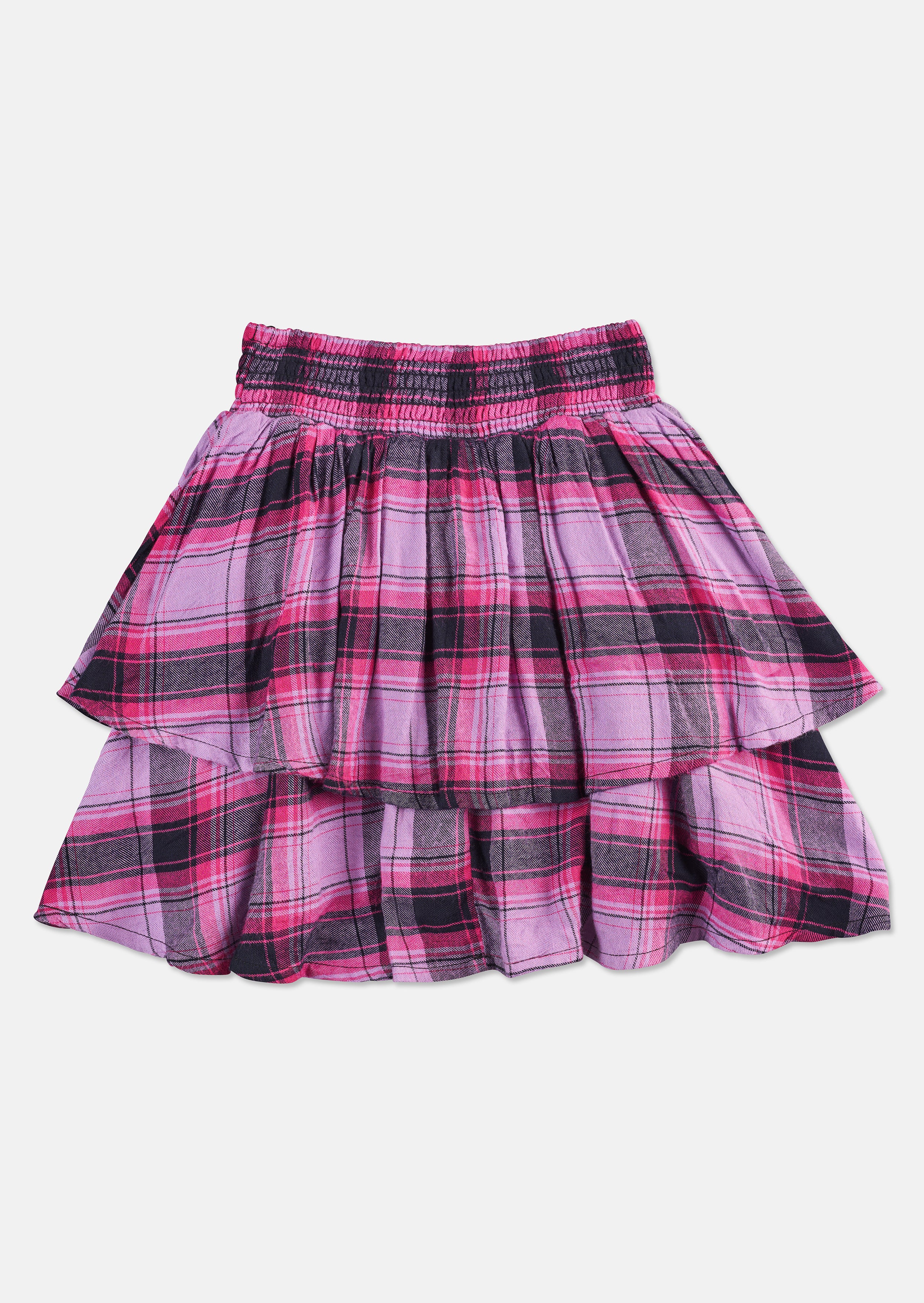 Girls Check Tiered Woven Skirt