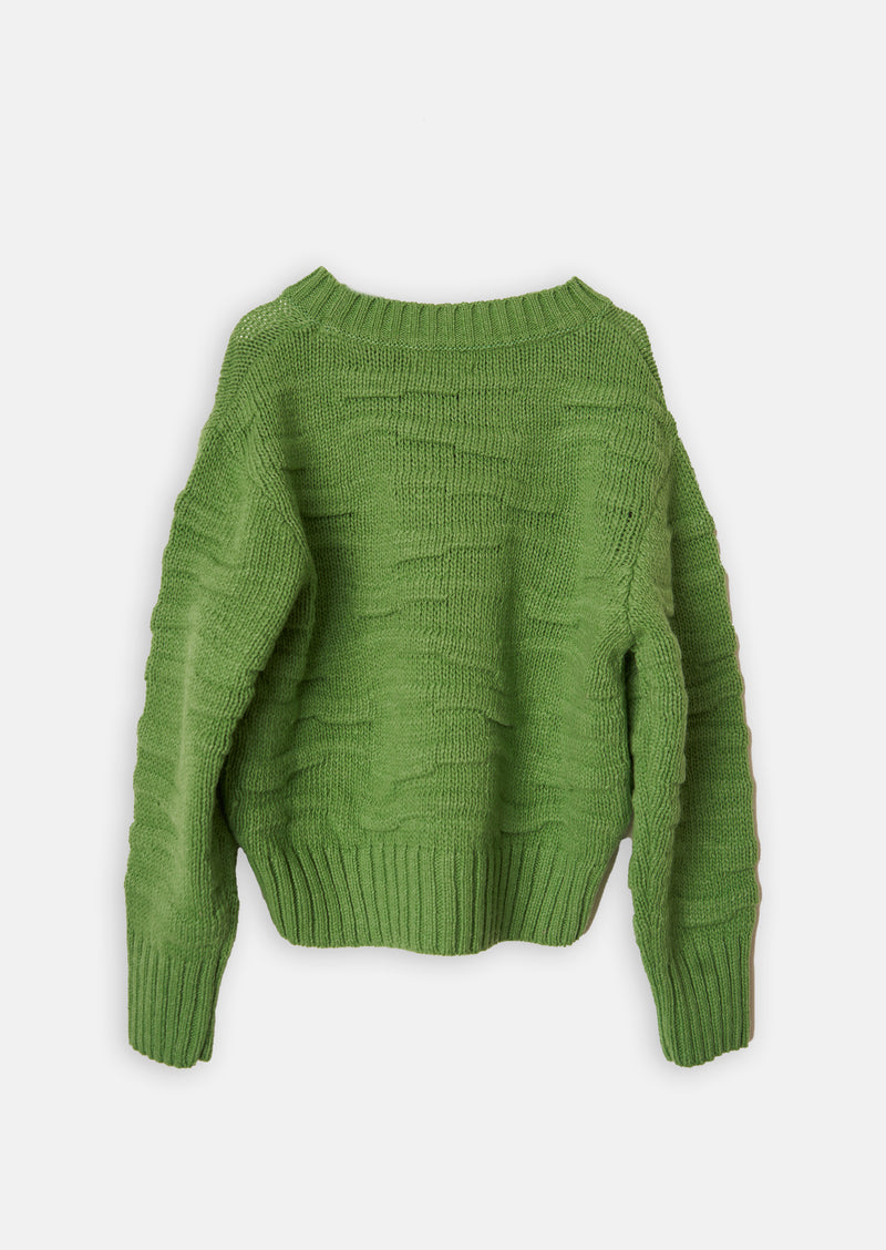 Girls Textured Green Knits Sweater