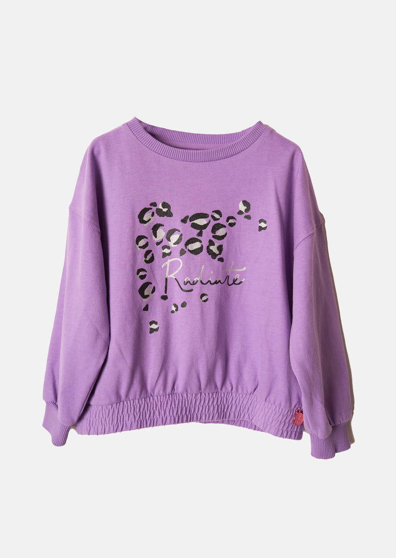 Girls Purple Printed Cotton Sweatshirt