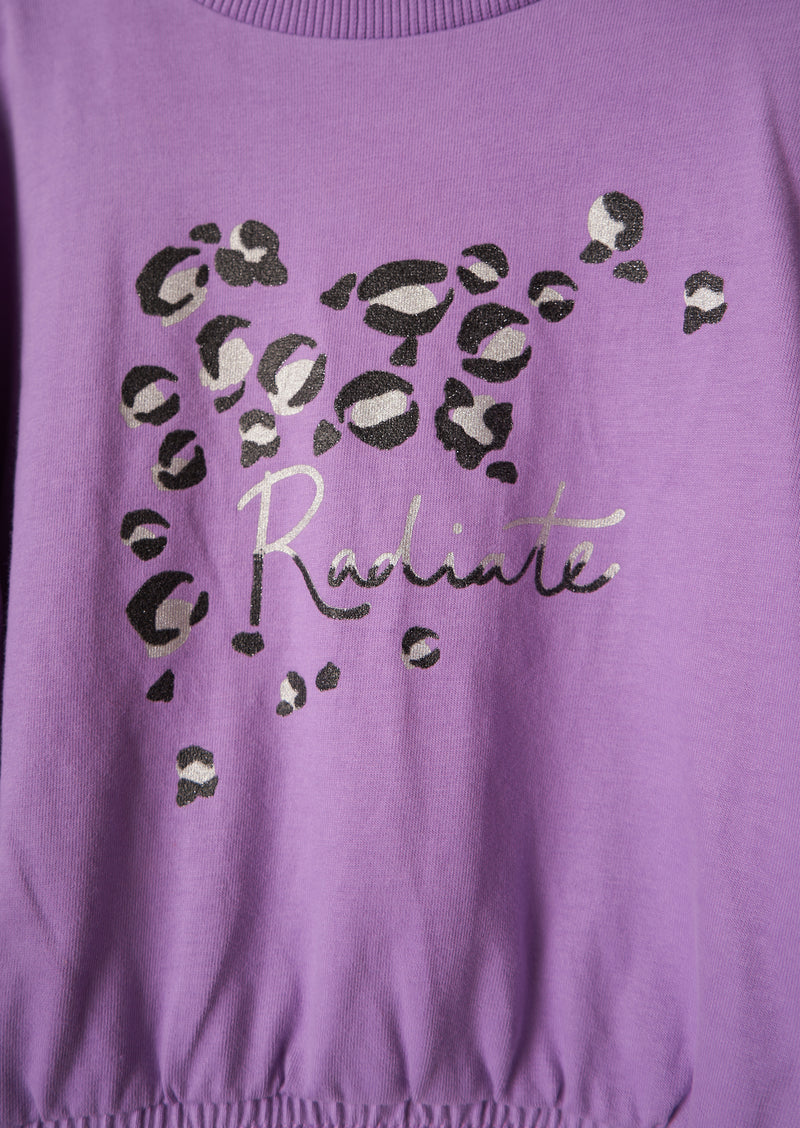 Girls Purple Printed Cotton Sweatshirt