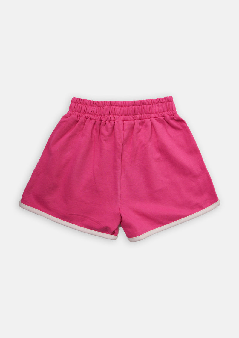 Girls Cotton Solid Pink Sporty Shorts