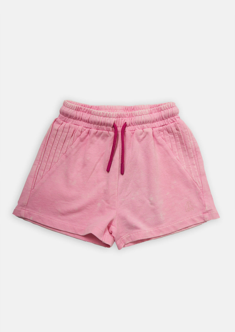 Girls Acid Wash Solid Pink Shorts