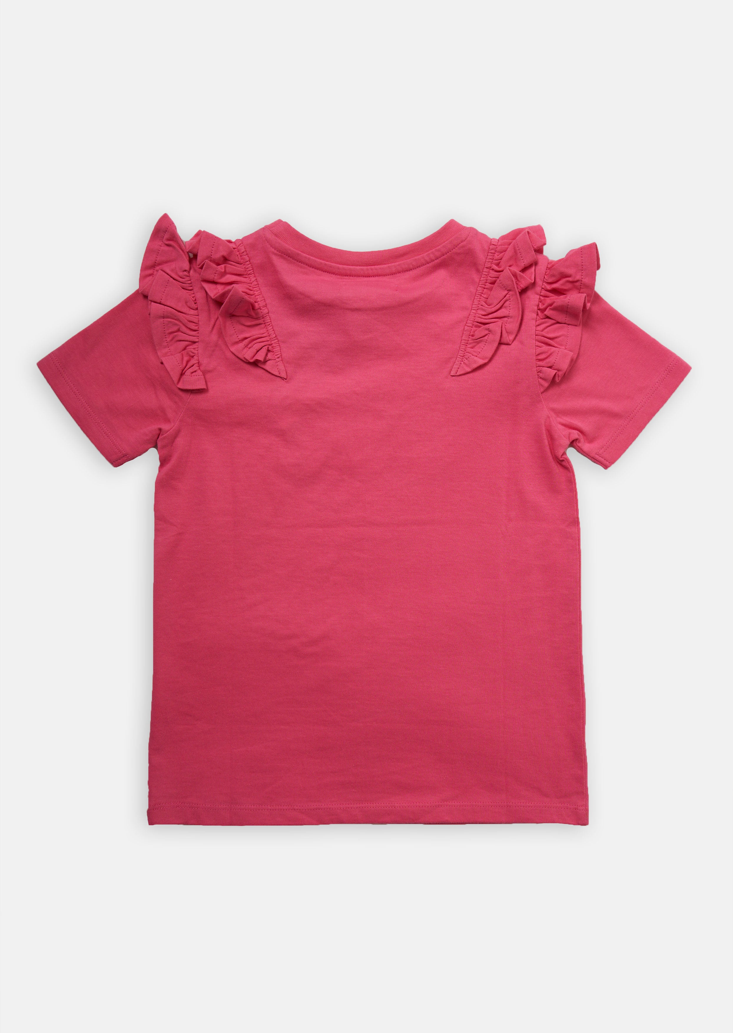 Girls Rainbow Printed Cotton Pink T-Shirt
