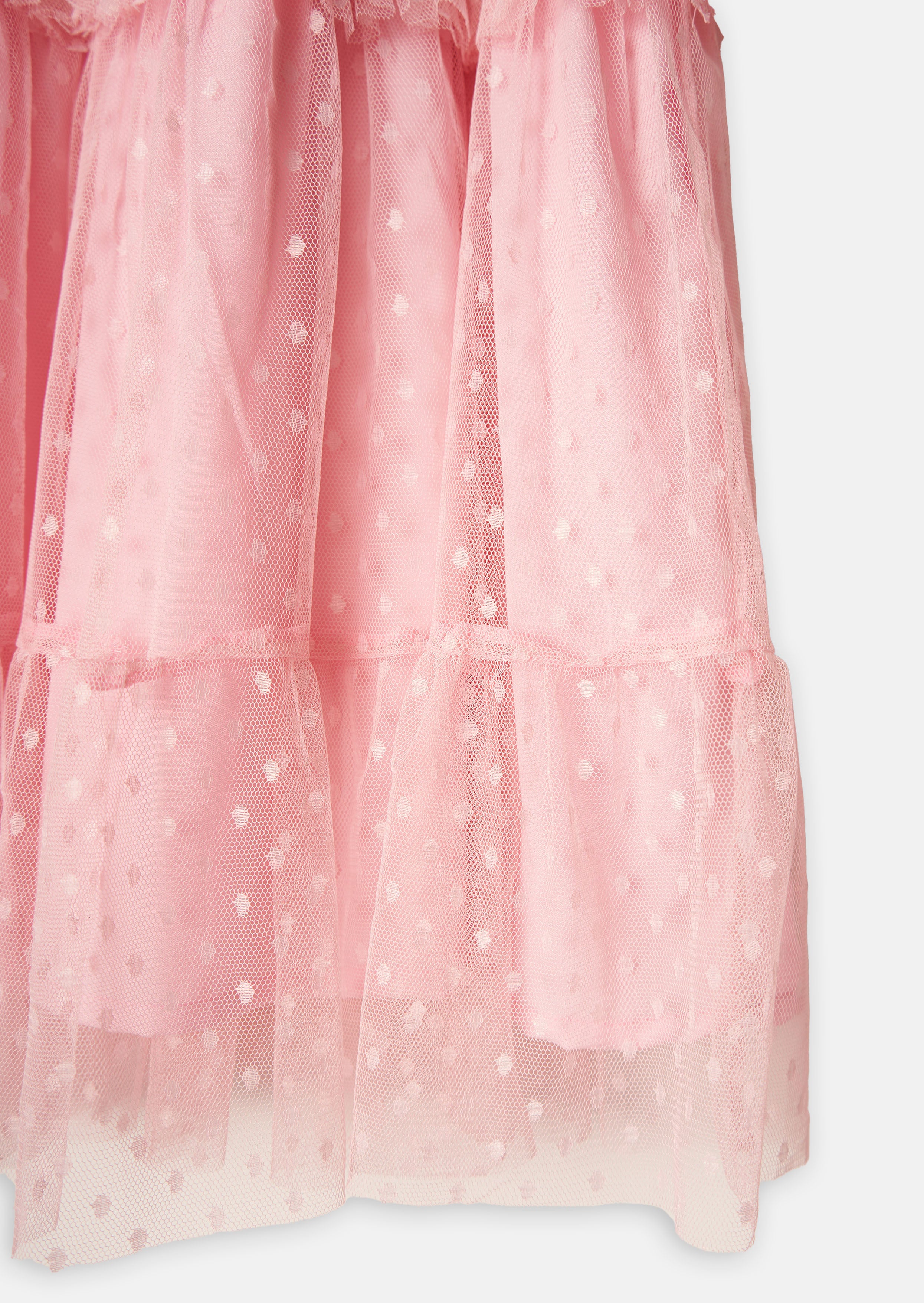 Girls Pink Spot Printed Mesh Dress