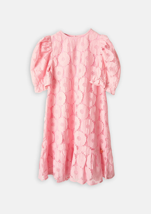 Girls Pink Floral Printed Lace Dress