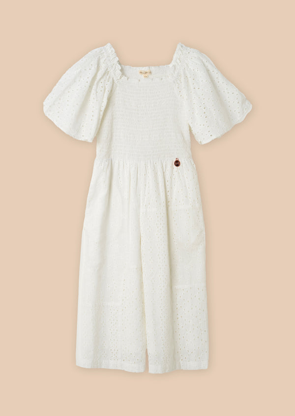 Girls Embroidered White Jumpsuit with Angel Sleeves