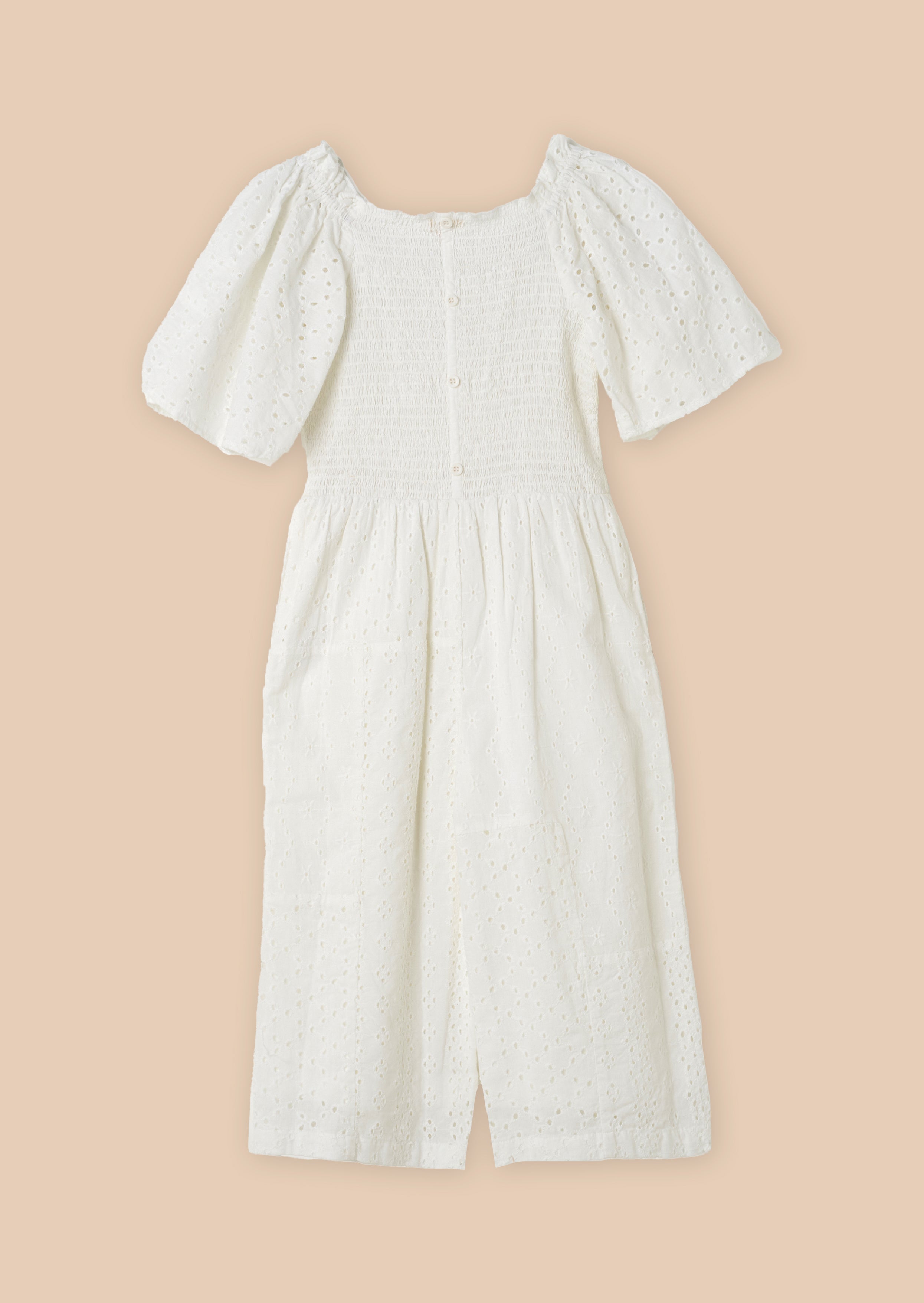 Girls Embroidered White Jumpsuit with Angel Sleeves