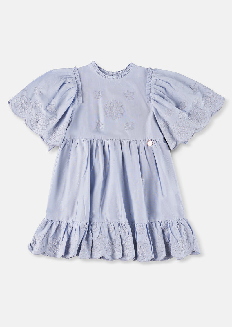 Girls Floral Embroidered Blue Swing Dress