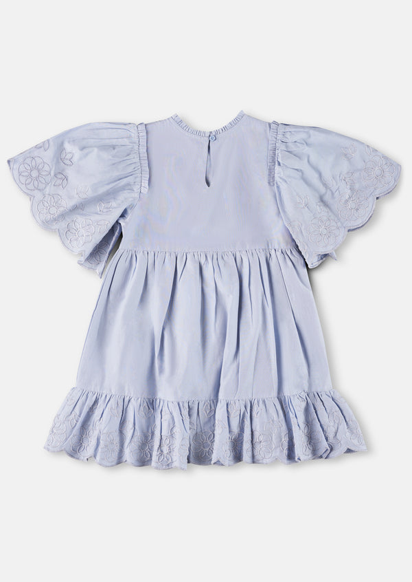 Girls Floral Embroidered Blue Swing Dress