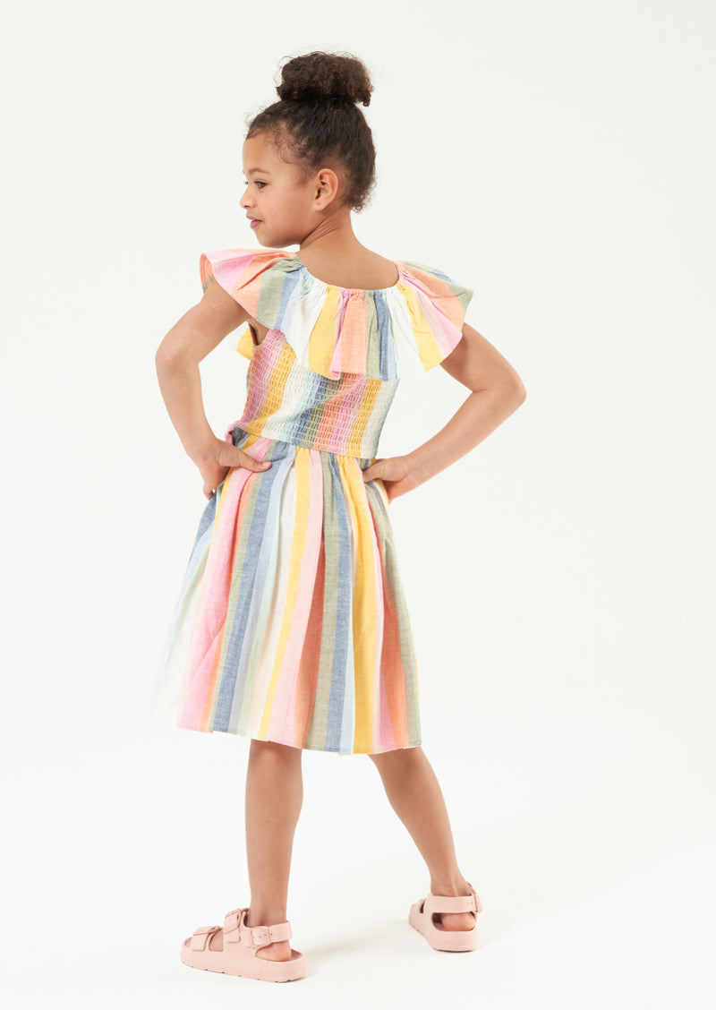 Girls Rainbow Striped Cotton Dress