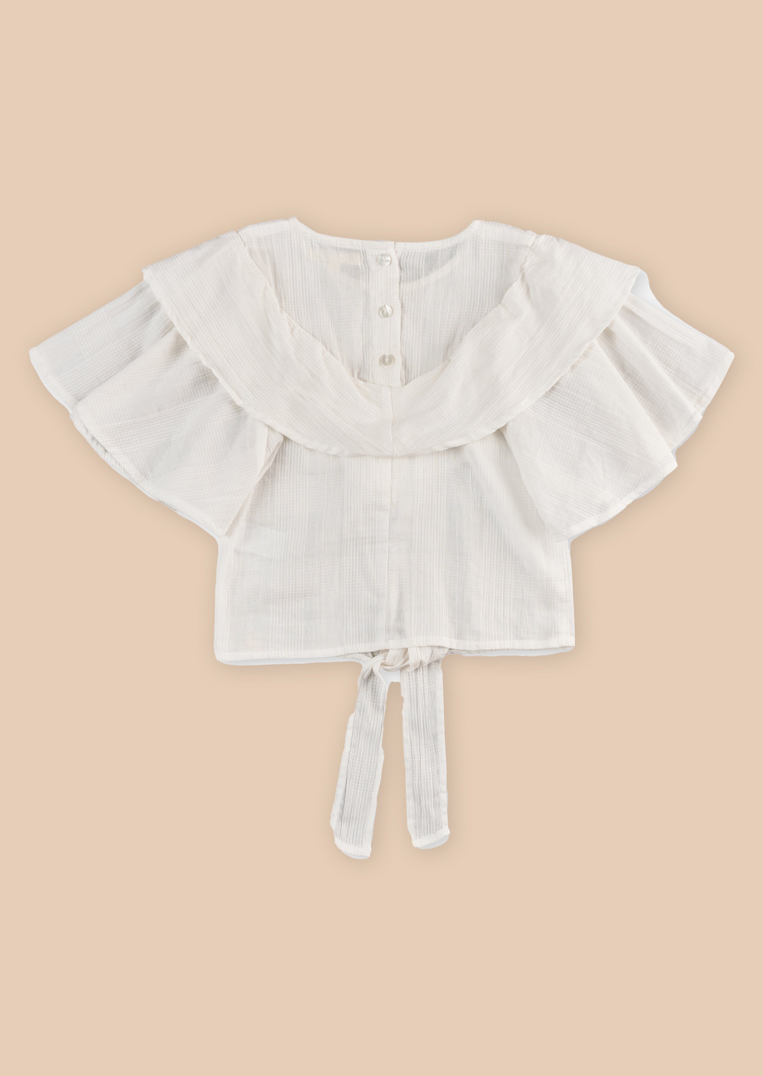 Girls White Textured Cotton Top