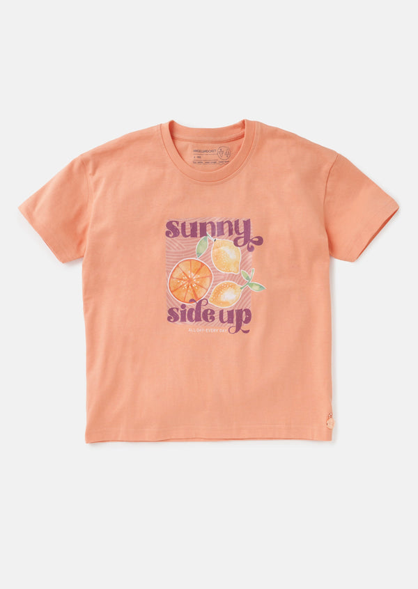 Girls Orange Fruit Printed Cotton T-Shirt