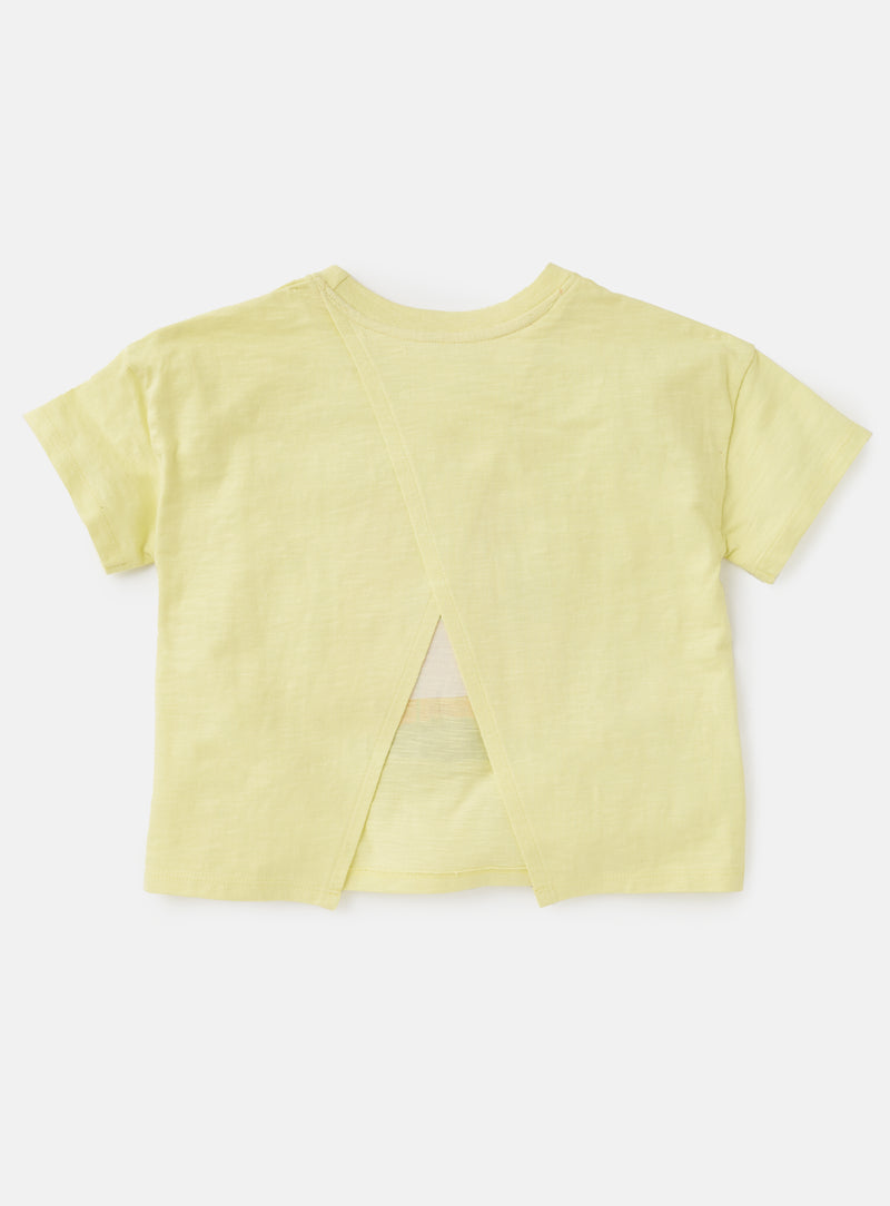 Girls Sequins Embellished Cotton Yellow T-Shirt