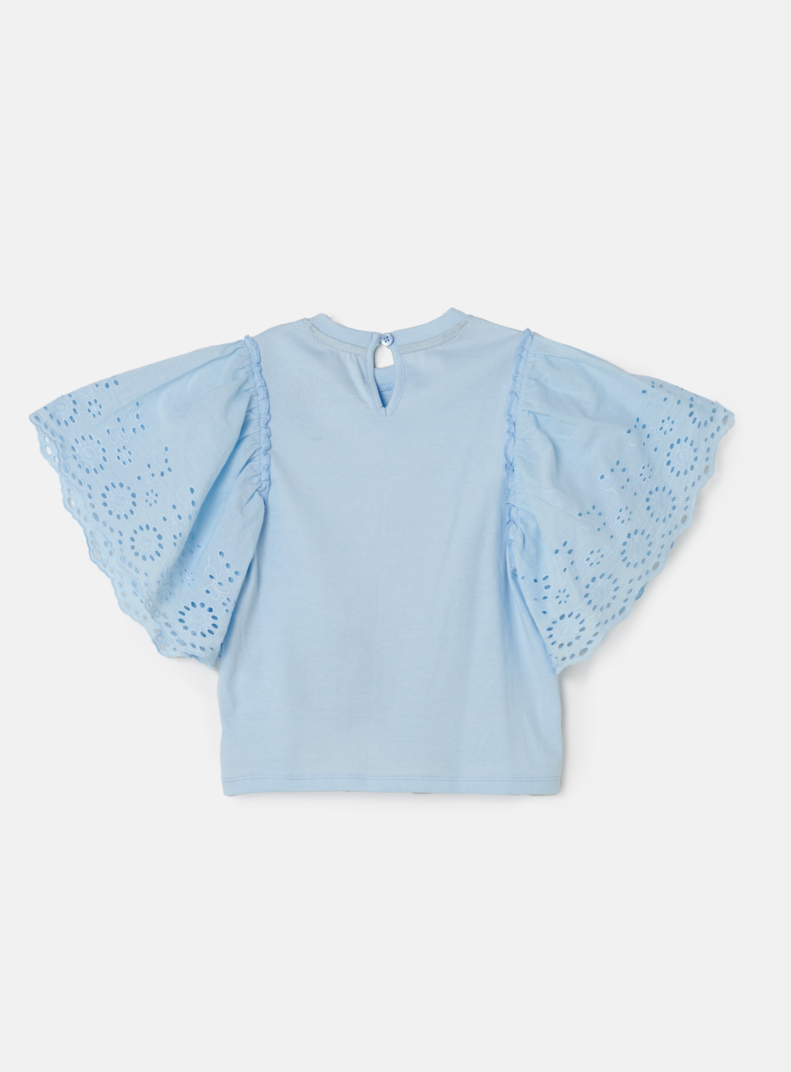 Girl Icon Printed Cotton Blue Top with Embroidered Sleeves