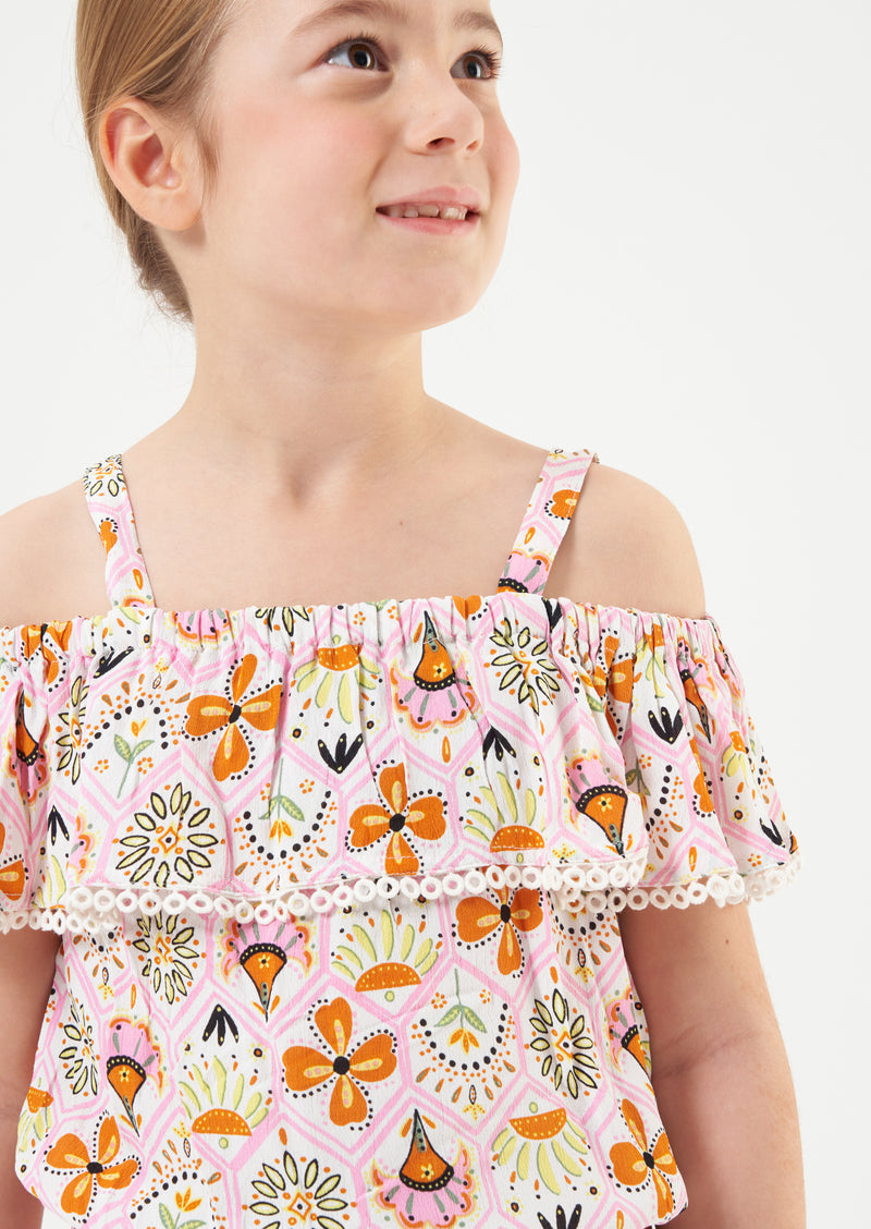 Girls Floral Printed Woven Top