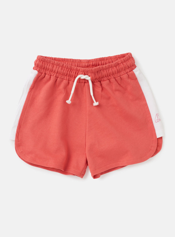 Girls Solid Red Cotton Shorts