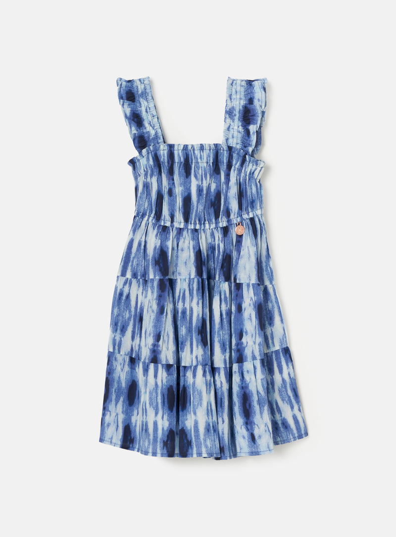Girls Tie Dye Printed Blue Dress