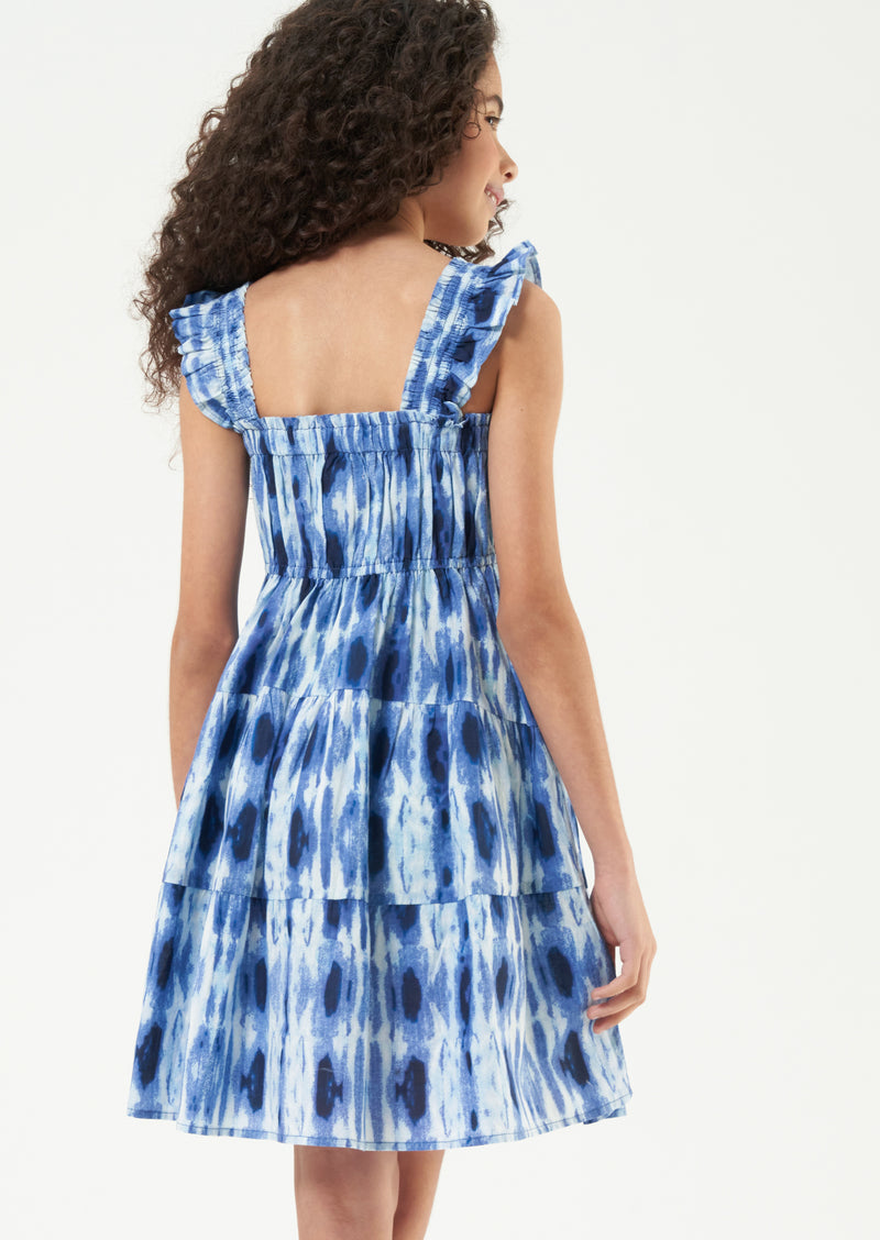 Girls Tie Dye Printed Blue Dress