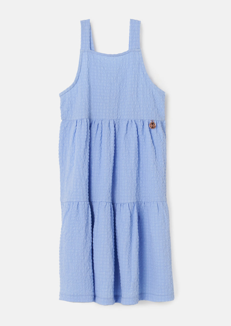Baby Girl Solid Blue Woven Dress with Back Tie