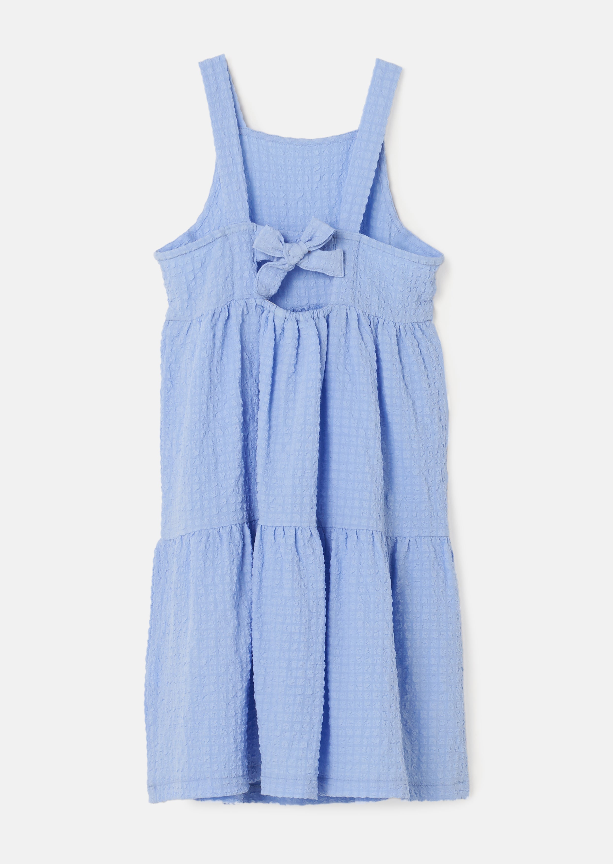 Baby Girl Solid Blue Woven Dress with Back Tie