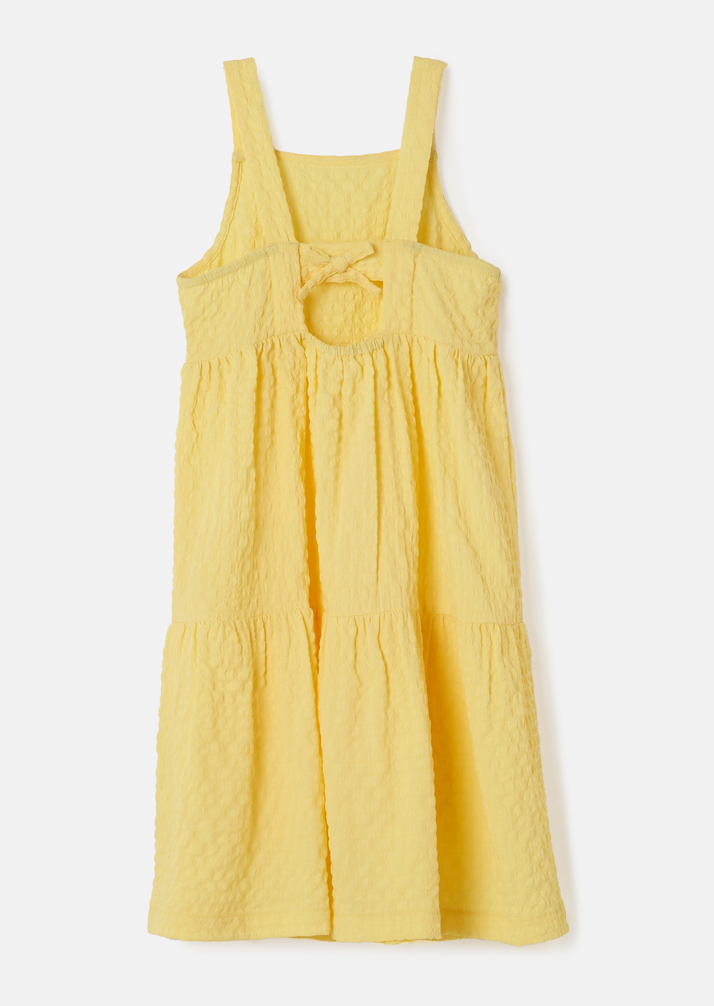 Girls Solid Yellow Crinkle Woven Dress