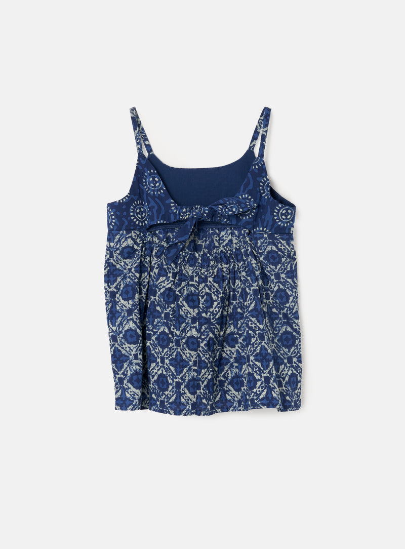 Girls Floral Printed Blue Top with Back Tie