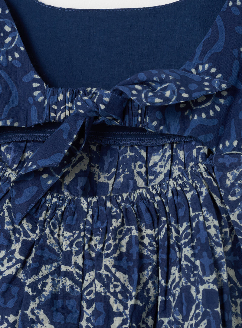 Girls Floral Printed Blue Top with Back Tie