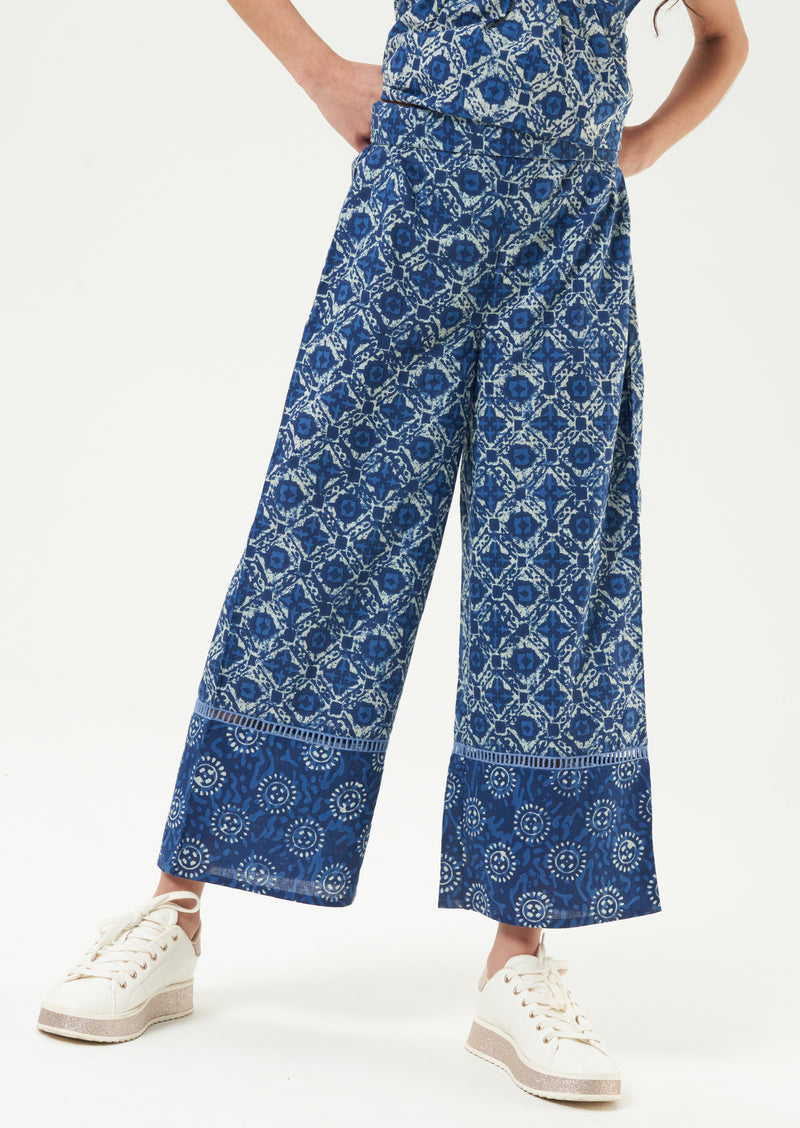 Girls Printed Woven Blue Culottes