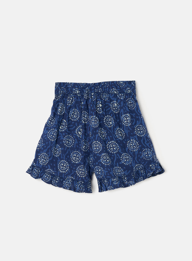 Girls Floral Printed Woven Blue Shorts