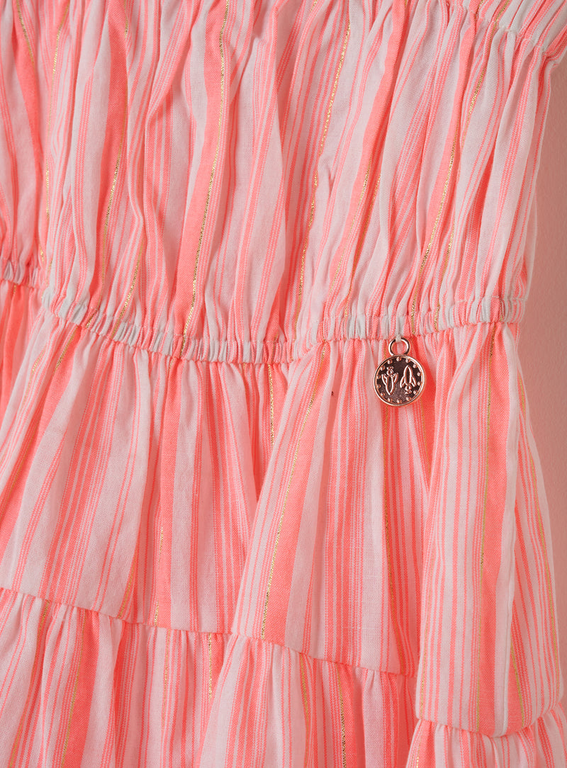 Girls Striped Woven Pink Dress