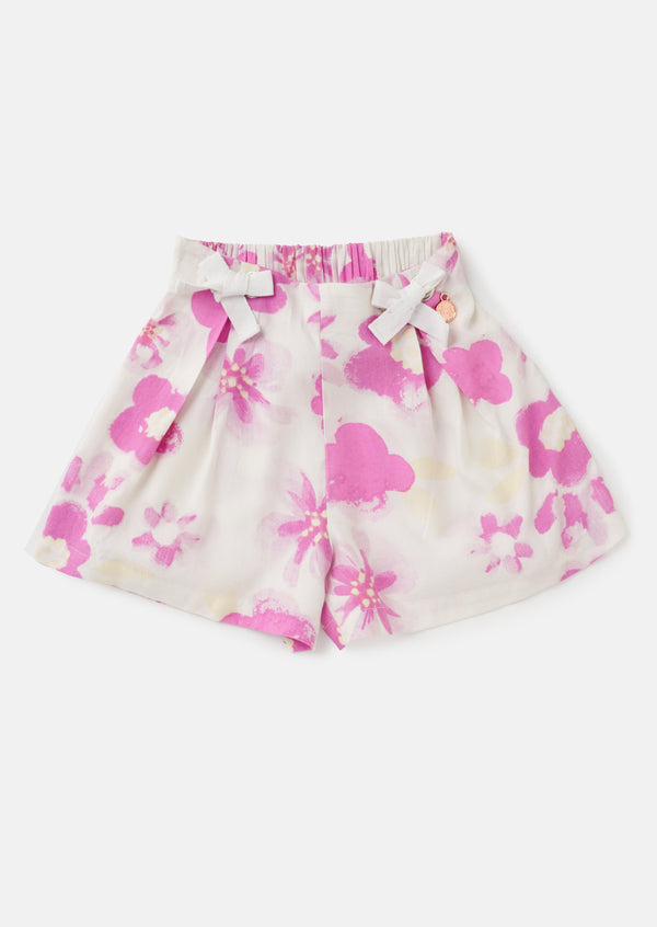 Girls Floral Printed Woven Pink Shorts