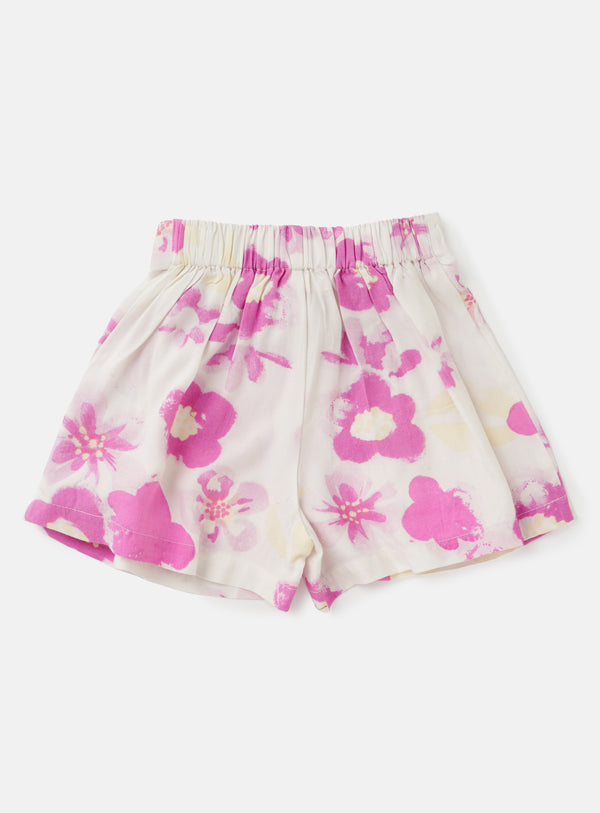 Girls Floral Printed Woven Pink Shorts
