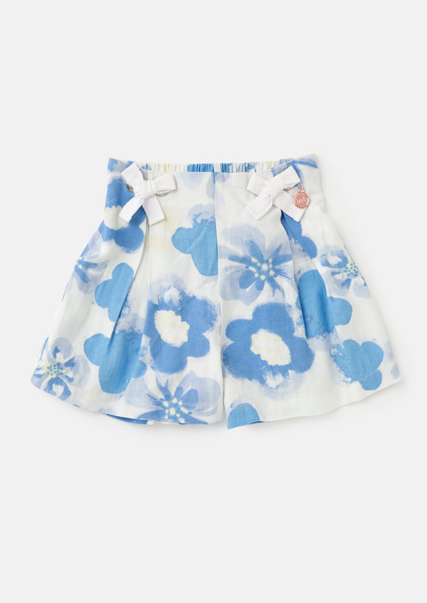 Girls Floral Printed Blue Shorts