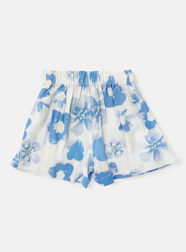 Girls Floral Printed Blue Shorts