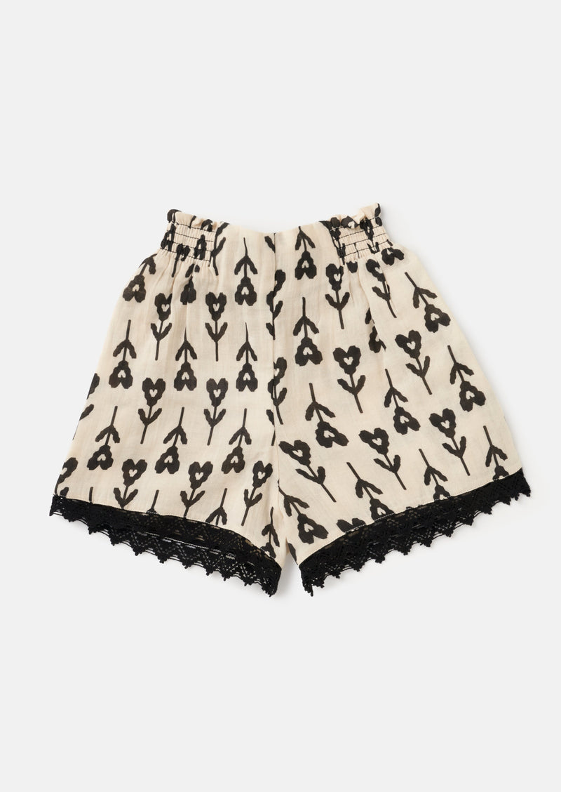 Girls Floral Printed Woven Cream Shorts