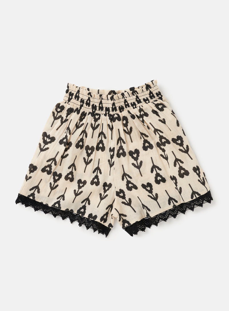Girls Floral Printed Woven Cream Shorts