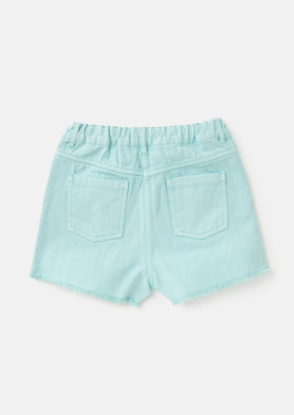 Girls Aqua Blue Denim Casual Shorts