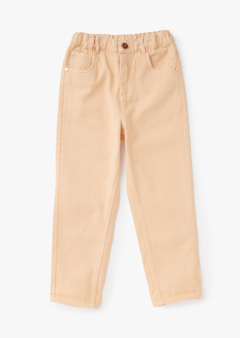 Girls Solid Light Orange Smart Denim Pants